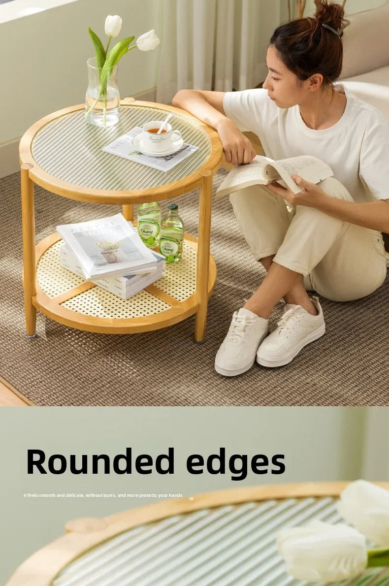 Round Glass & Rattan Coffee Table – Boho Chic Side Table for Living Room or Bedroom 🌿☕