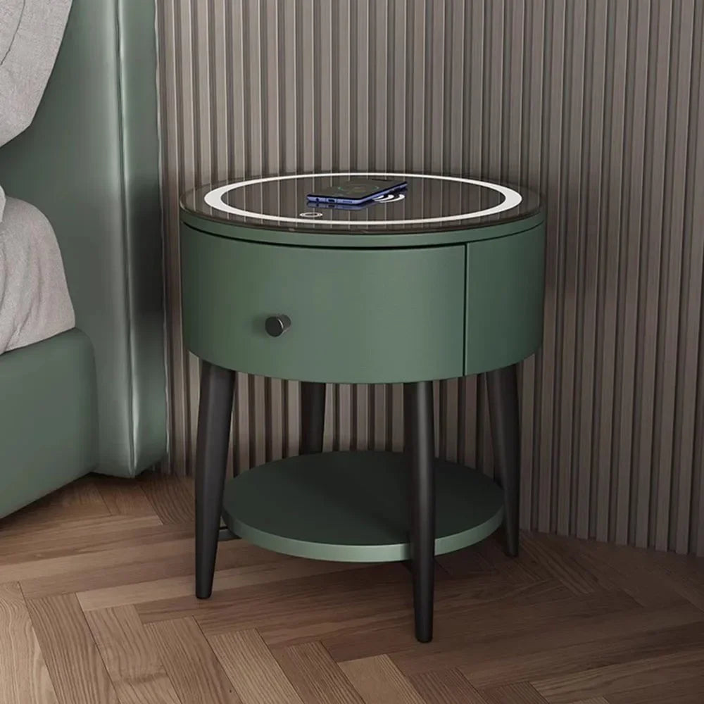 🛏️ Smart Modern Leather Nightstand – Minimalist Multifunctional Bedside Table with Storage Drawer | Wireless Charging + Soft LED Touch Lamp