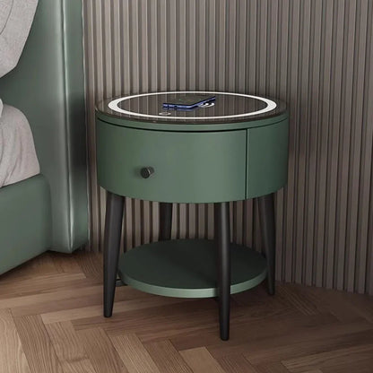 🛏️ Smart Modern Leather Nightstand – Minimalist Multifunctional Bedside Table with Storage Drawer | Wireless Charging + Soft LED Touch Lamp