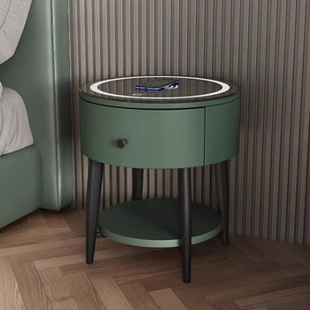 🛏️ Smart Modern Leather Nightstand – Minimalist Multifunctional Bedside Table with Storage Drawer | Wireless Charging + Soft LED Touch Lamp