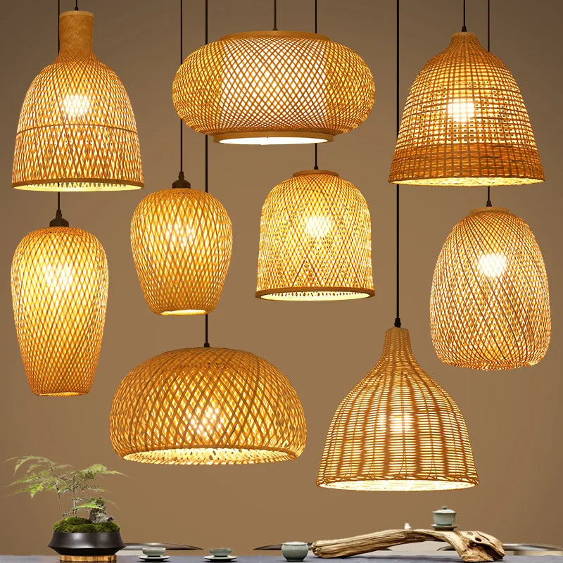 🌾 2025 Handwoven Bamboo Rattan Pendant Lamp – Japanese Style Ceiling Light for Bedroom, Dining & Living Spaces ✨