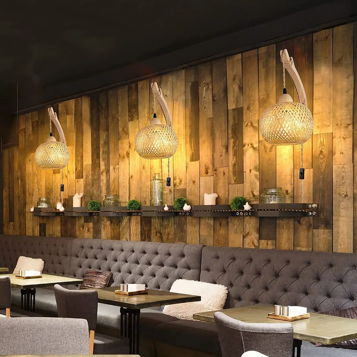 🌿 Handwoven Bamboo Wall Lamp – Natural Rattan Wicker Lantern Light for Bedroom & Living Spaces 🏮✨