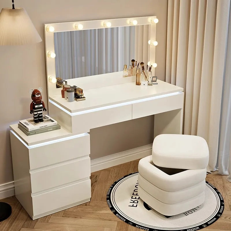Luxury Hollywood Light Vanity Dressing Table – Modern Makeup Desk With Drawers & Chair