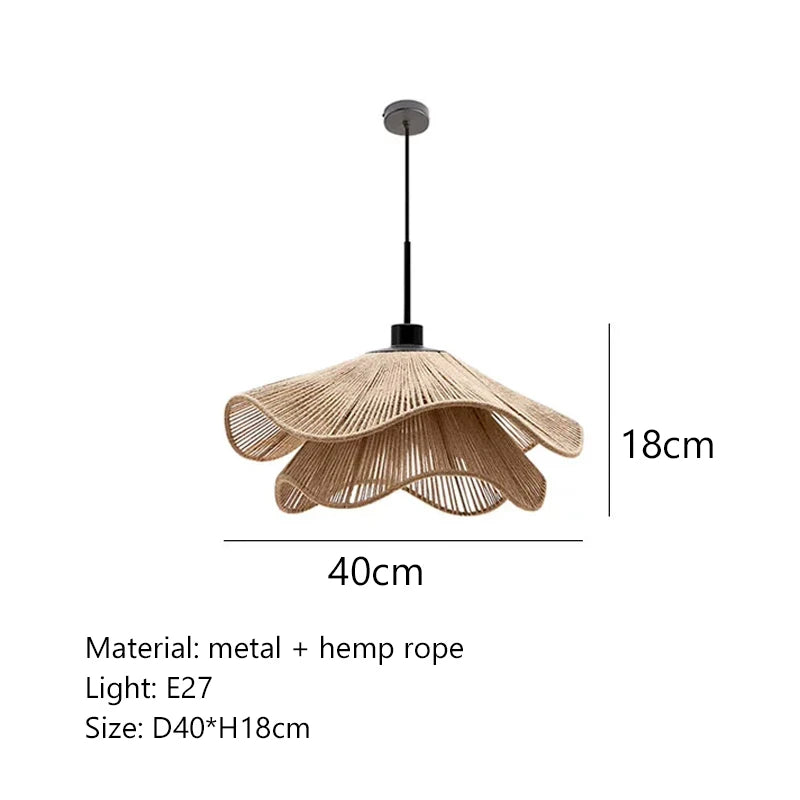 🌸 Wabi Sabi Rattan Flower Pendant Lamp – Minimalist Hemp Rope Ceiling Light for Bedroom, Dining & Café Decor ✨