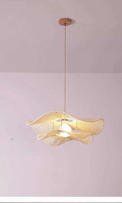 🌸 Wabi Sabi Rattan Flower Pendant Lamp – Minimalist Hemp Rope Ceiling Light for Bedroom, Dining & Café Decor ✨