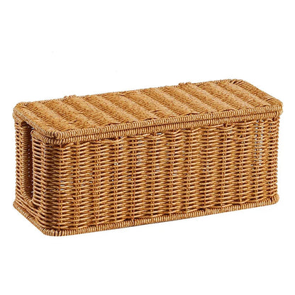 🌿 Handwoven Rattan Cable Organizer Box – Natural Wicker Multi-Compartment Storage for Chargers & Cables ⚡✨