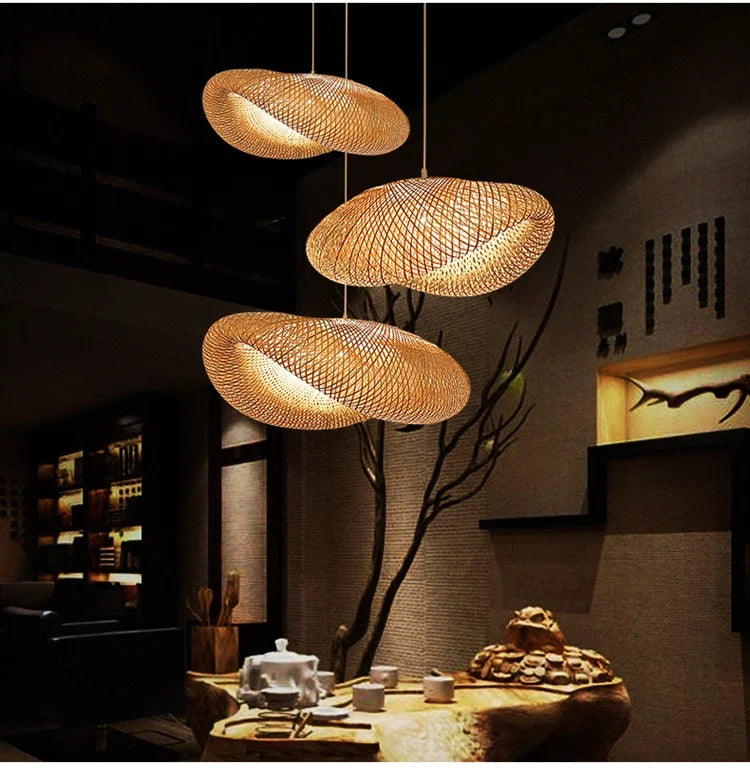 🌾 2025 Handwoven Bamboo Rattan Pendant Lamp – Japanese Style Ceiling Light for Bedroom, Dining & Living Spaces ✨