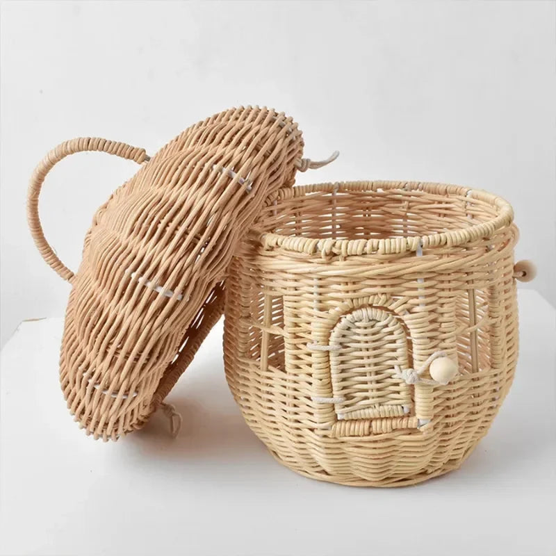 🍄 Handwoven Rattan Mushroom Basket – Adorable Wicker Storage Bag for Kids, Beach & Home Decor 🌿✨