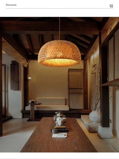 🌾 2025 Handwoven Bamboo Rattan Pendant Lamp – Japanese Style Ceiling Light for Bedroom, Dining & Living Spaces ✨