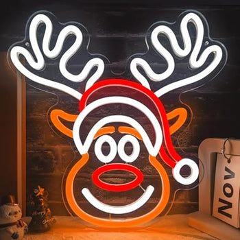 Reindeer Neon LED Light Sign 🎅💡 | Dimmable Christmas Elk Wall Decor for Bedroom, Kids Room & Holiday Parties 🦌✨