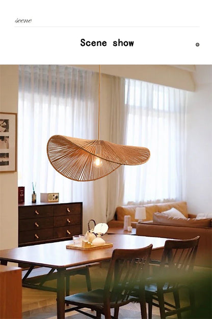 🌸 Wabi Sabi Rattan Flower Pendant Lamp – Minimalist Hemp Rope Ceiling Light for Bedroom, Dining & Café Decor ✨