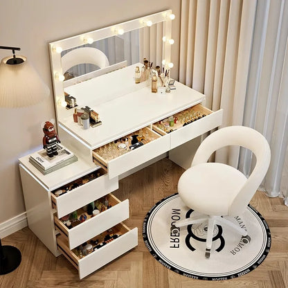 Luxury Hollywood Light Vanity Dressing Table – Modern Makeup Desk With Drawers & Chair