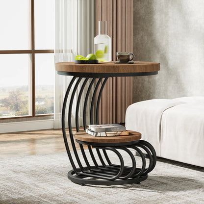 ✨ Modern Gold Round End Table – 2-Tier Faux Marble Side Table with Storage Shelf for Elegant Living Spaces 💫