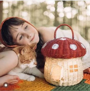 🍄 Handwoven Rattan Mushroom Basket – Adorable Wicker Storage Bag for Kids, Beach & Home Decor 🌿✨