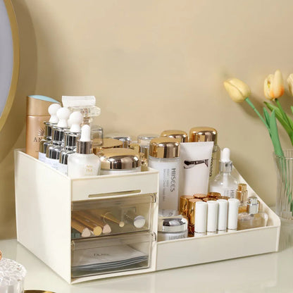 Aesthetic Makeup & Skincare Desktop Organizer – Multi-Compartment Cosmetic Storage Display Case