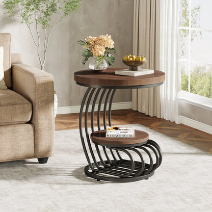 ✨ Modern Gold Round End Table – 2-Tier Faux Marble Side Table with Storage Shelf for Elegant Living Spaces 💫