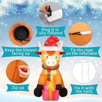 5ft Christmas Inflatable Highland Cow 🎅🐮 with Built-In LED Lights | Funny Lawn Decoration with Gift Box 🎁 for Outdoor & Indoor Holiday Display ✨