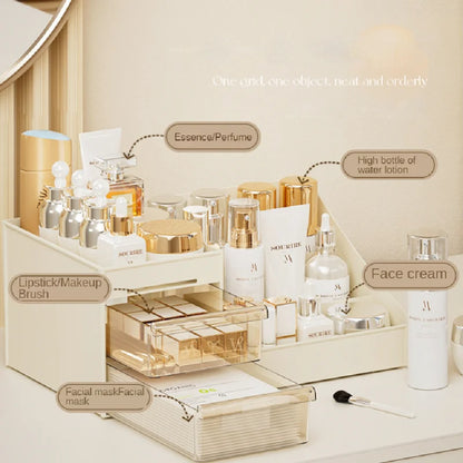 Aesthetic Makeup & Skincare Desktop Organizer – Multi-Compartment Cosmetic Storage Display Case