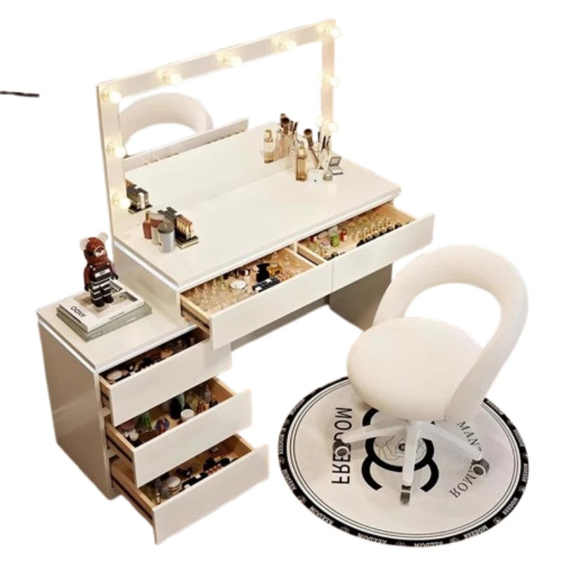 Luxury Hollywood Light Vanity Dressing Table – Modern Makeup Desk With Drawers & Chair