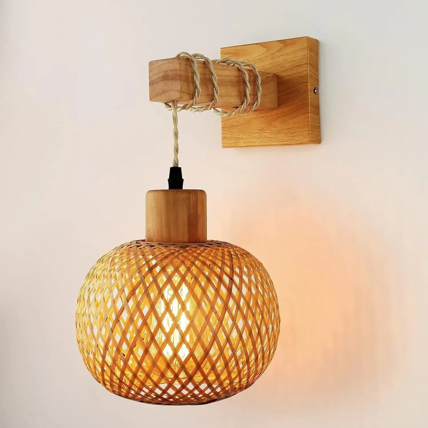 🌿 Handwoven Bamboo Lantern Wall Lamp – Natural Rattan Wicker Light for Bedroom, Living Room & Hallway ✨