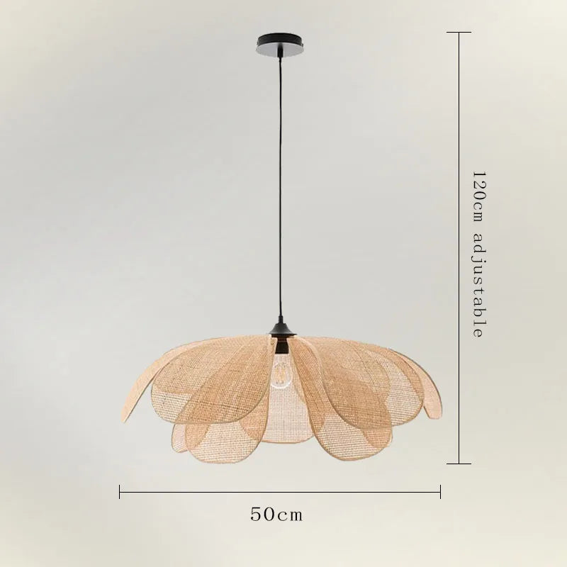 🌸 Japanese Petal Rattan Pendant Lamp – Handwoven Flower Ceiling Light for Dining, Living & Bedroom Spaces 🌿✨
