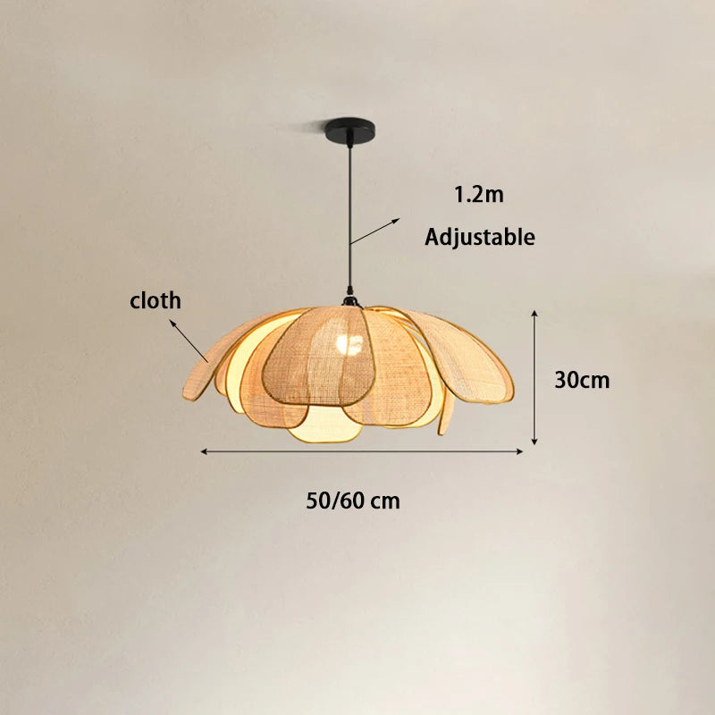 🌸 Handwoven Rattan Petal Pendant Light – Japanese Retro Chandelier for Dining & Living Room Serenity 🌿✨