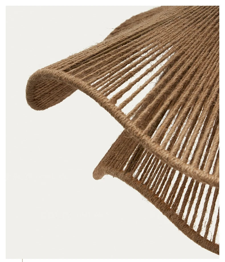 🌸 Wabi Sabi Rattan Flower Pendant Lamp – Minimalist Hemp Rope Ceiling Light for Bedroom, Dining & Café Decor ✨