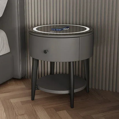 🛏️ Smart Modern Leather Nightstand – Minimalist Multifunctional Bedside Table with Storage Drawer | Wireless Charging + Soft LED Touch Lamp