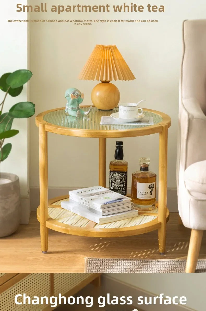 Round Glass & Rattan Coffee Table – Boho Chic Side Table for Living Room or Bedroom 🌿☕