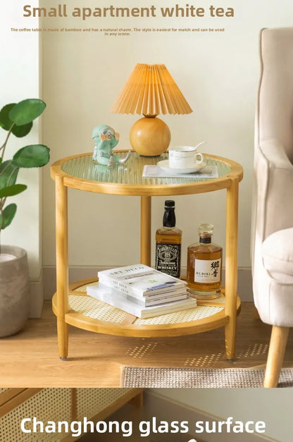 Round Glass & Rattan Coffee Table – Boho Chic Side Table for Living Room or Bedroom 🌿☕