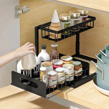 TidyTroves™ – Under-Sink Sliding Storage Organizer (2-Tier Cabinet Space-Saver)