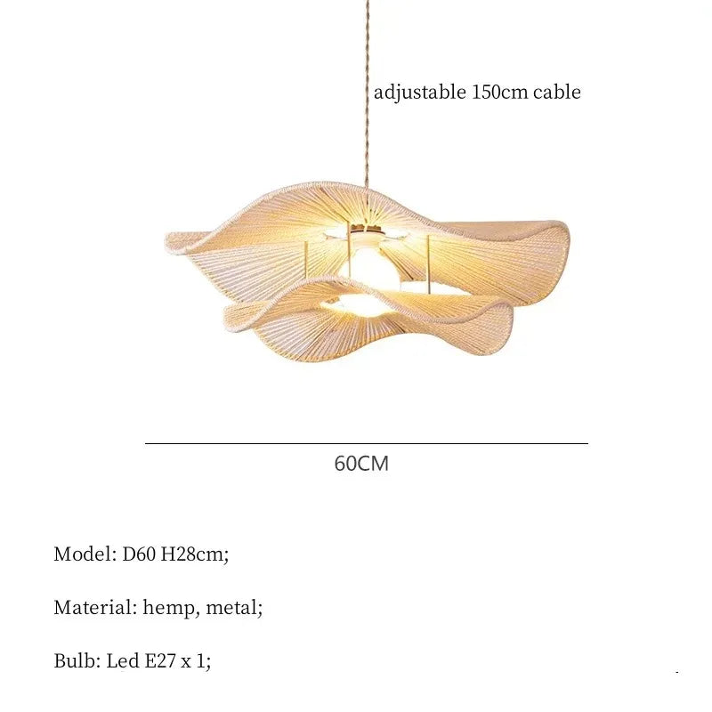 🌸 Wabi Sabi Rattan Flower Pendant Lamp – Minimalist Hemp Rope Ceiling Light for Bedroom, Dining & Café Decor ✨