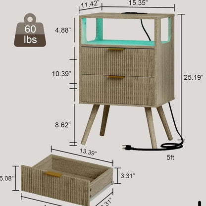 Modern 2-Drawer Nightstand With Open Shelf – Minimalist Wood Side Table for Bedroom Spac