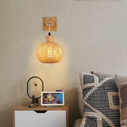 🌿 Handwoven Bamboo Lantern Wall Lamp – Natural Rattan Wicker Light for Bedroom, Living Room & Hallway ✨