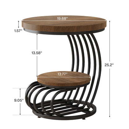 ✨ Modern Gold Round End Table – 2-Tier Faux Marble Side Table with Storage Shelf for Elegant Living Spaces 💫