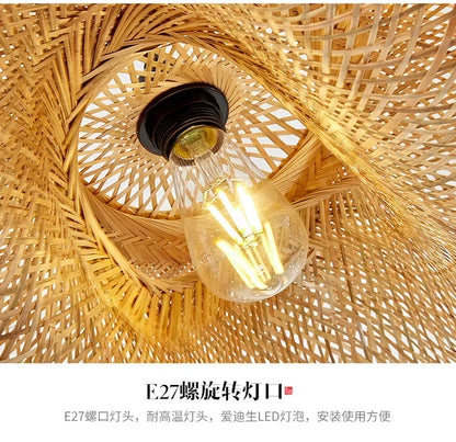 🌾 Handwoven Bamboo Pendant Light – 36cm LED Ceiling Lamp for Dining, Bedroom & Living Room | Natural Southeast Asian Style ✨