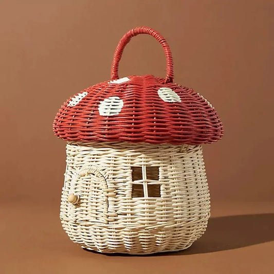 🍄 Handwoven Rattan Mushroom Basket – Adorable Wicker Storage Bag for Kids, Beach & Home Decor 🌿✨