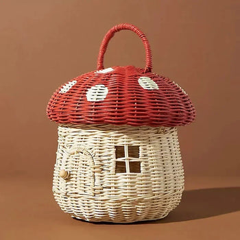 🍄 Handwoven Rattan Mushroom Basket – Adorable Wicker Storage Bag for Kids, Beach & Home Decor 🌿✨