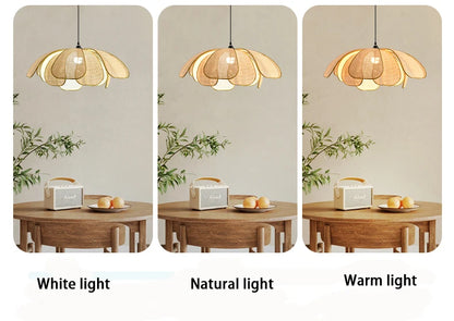 🌸 Handwoven Rattan Petal Pendant Light – Japanese Retro Chandelier for Dining & Living Room Serenity 🌿✨