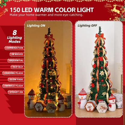 Luxury Foldable Spiral Christmas Tree – Pre-Decorated, Easy Setup, Dazzling Holiday Centerpiece 🎅