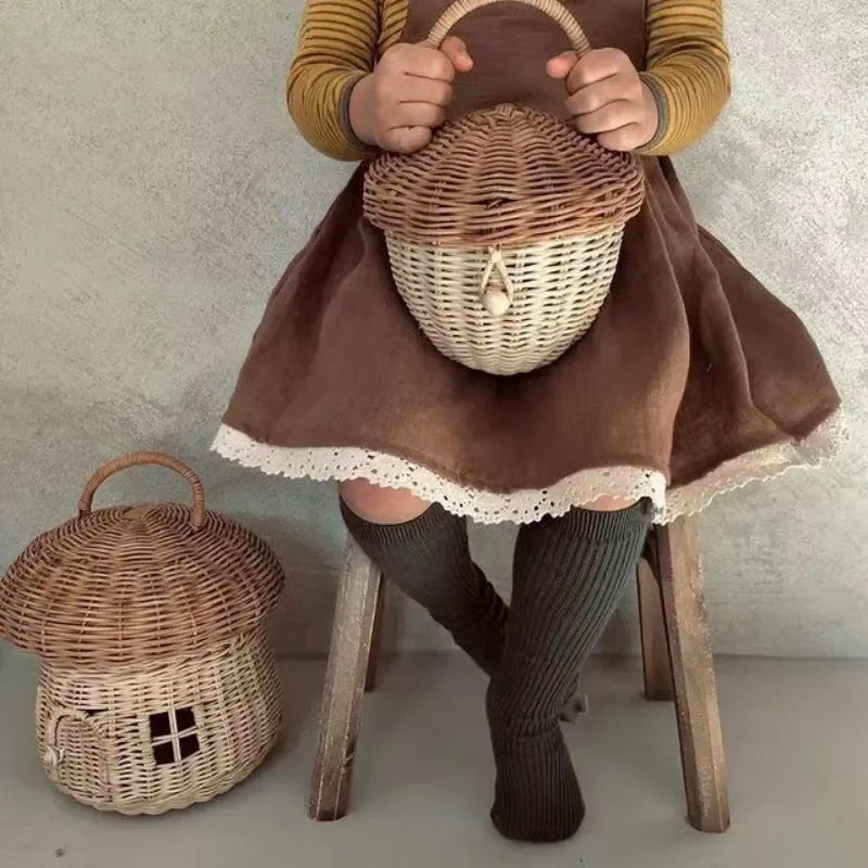 🍄 Handwoven Rattan Mushroom Basket – Adorable Wicker Storage Bag for Kids, Beach & Home Decor 🌿✨