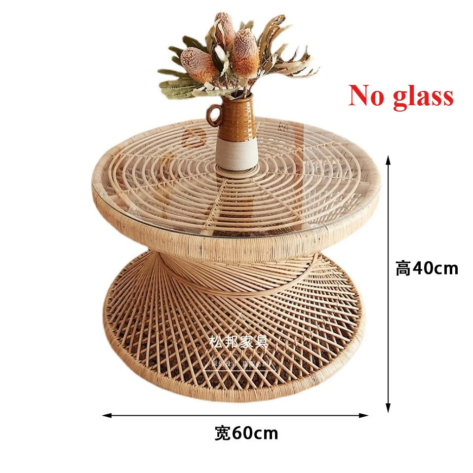 Handwoven Rattan Hourglass Coffee Table – Boho Chic Round Center Table for Living Room & Bedroom ☕🌾