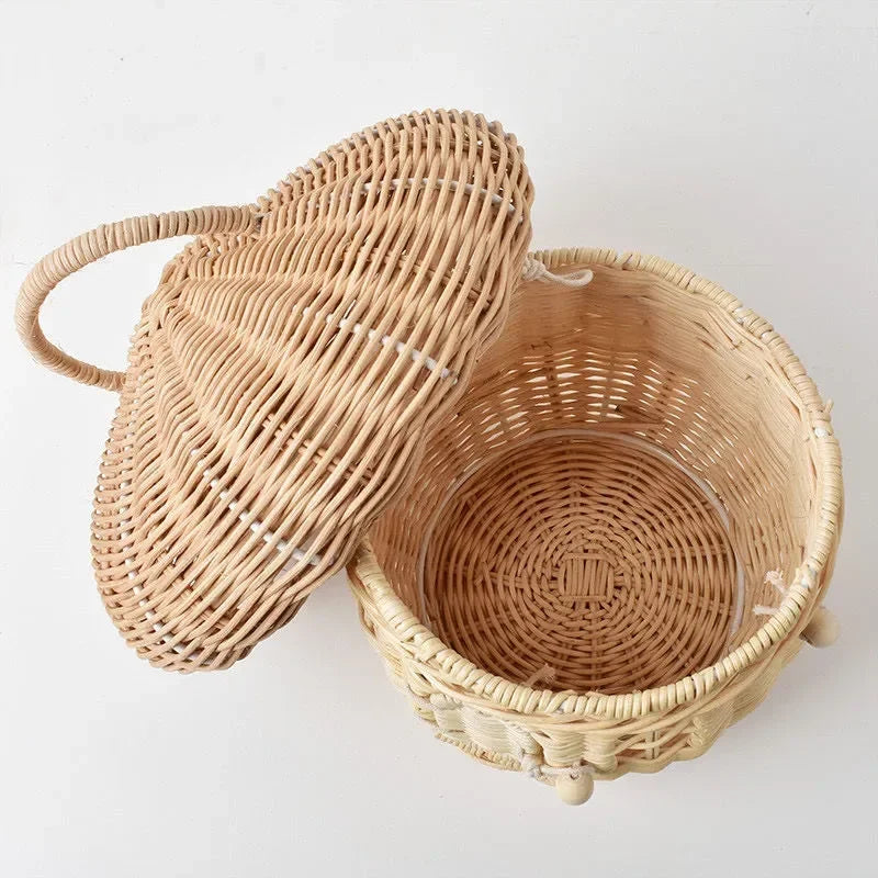 🍄 Handwoven Rattan Mushroom Basket – Adorable Wicker Storage Bag for Kids, Beach & Home Decor 🌿✨