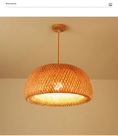 🌾 2025 Handwoven Bamboo Rattan Pendant Lamp – Japanese Style Ceiling Light for Bedroom, Dining & Living Spaces ✨
