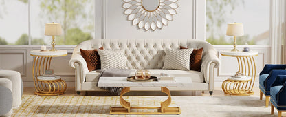✨ Modern Gold Round End Table – 2-Tier Faux Marble Side Table with Storage Shelf for Elegant Living Spaces 💫