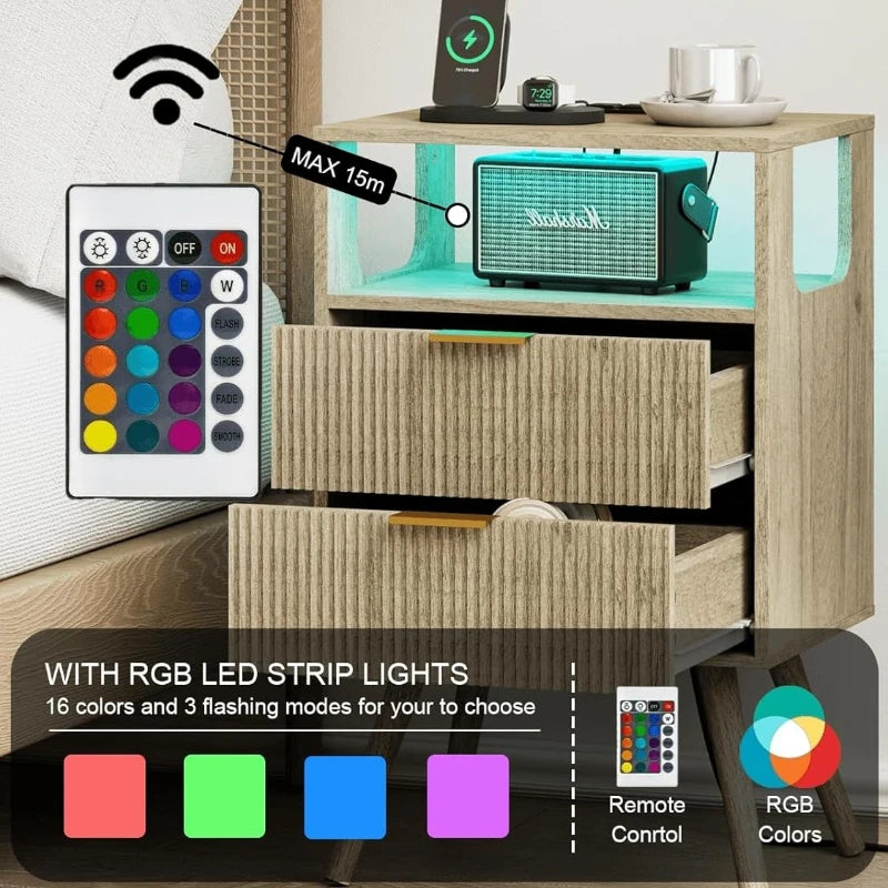 Modern 2-Drawer Nightstand With Open Shelf – Minimalist Wood Side Table for Bedroom Spac