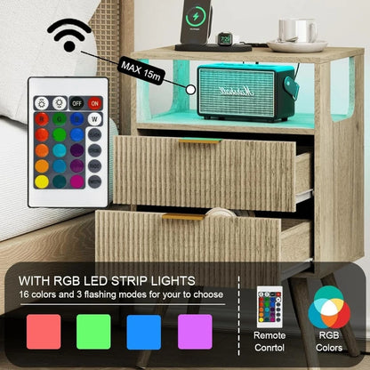 Modern 2-Drawer Nightstand With Open Shelf – Minimalist Wood Side Table for Bedroom Spac