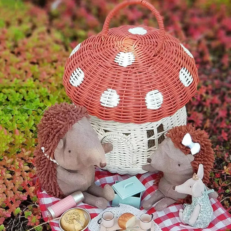 🍄 Handwoven Rattan Mushroom Basket – Adorable Wicker Storage Bag for Kids, Beach & Home Decor 🌿✨