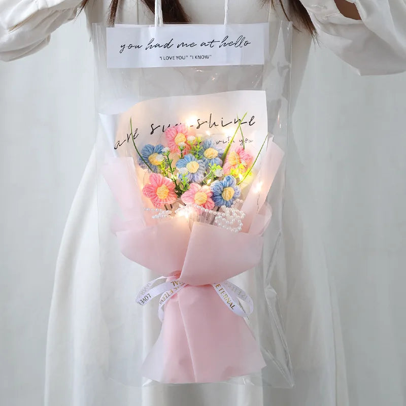 🌸 Handmade LED Crochet Flower Bouquet – A Soft Glow of Love 💡❤️