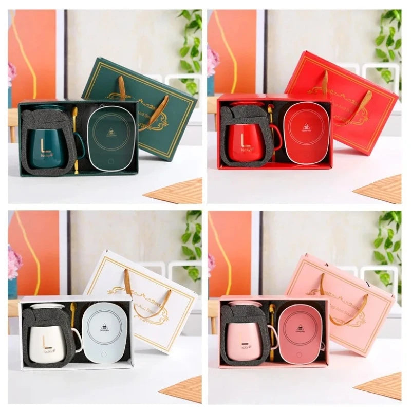 ☕✨ Self-Heating Ceramic Mug With Desk Warmer – Cozy Sips, Anytime (301-400ml)